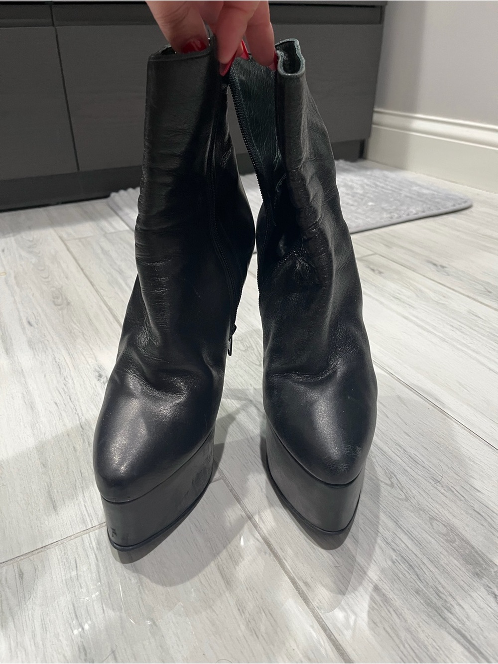 Italian Black Leather Platform Ankle Boots